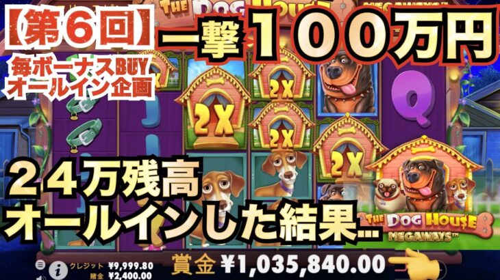 【オンラインカジノ】１００万円勝ち！！！オールイン一発目で神がかった引きを見せました！！プレゼント企画やります^^〈THE DOG HOUSE MEGAWAYS〉〈コンクエスタドール〉